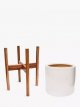 Indoor Ceramic Planter & Wood Stand, 24cm